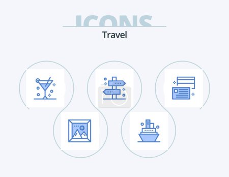 Ilustración de Travel Blue Icon Pack 5 Icon Design. card. way. cocktail. travel. map - Imagen libre de derechos