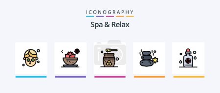 Téléchargez les illustrations : Spa And Relax Line Filled 5 Icon Pack Including cosmetics . cosmetics . herb. bath. Creative Icons Design - en licence libre de droit