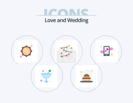 Téléchargez les illustrations : Wedding Flat Icon Pack 5 Icon Design. dating. affection. instrument. celebration. garland - en licence libre de droit