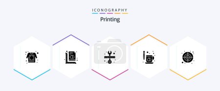 Illustration for Printing 25 Glyph icon pack including print. drink. document. cup. scale - Royalty Free Image