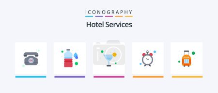 Ilustración de Hotel Services Flat 5 Icon Pack Including . travel. juice. suit case. bag. Creative Icons Design - Imagen libre de derechos