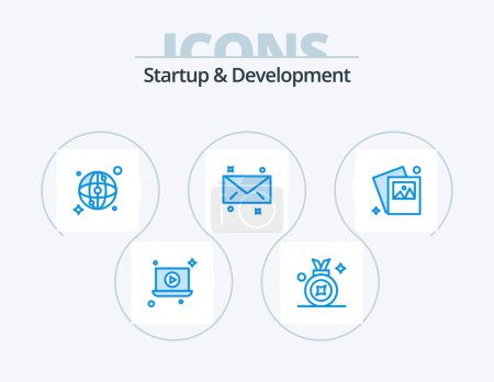 Illustration for Startup And Develepment Blue Icon Pack 5 Icon Design. . photo. map. image. email - Royalty Free Image