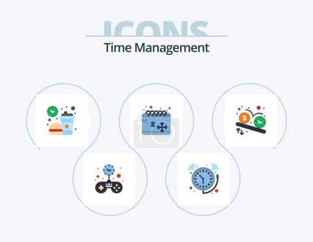 Téléchargez les illustrations : Time Management Flat Icon Pack 5 Icon Design. winter. cold. watch. calendar. lunch - en licence libre de droit