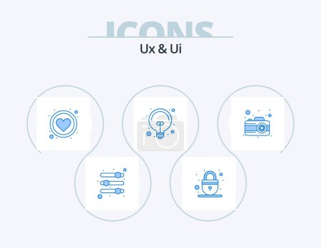 Illustration for Ux And Ui Blue Icon Pack 5 Icon Design. photo. solution. favorite. light. bulb - Royalty Free Image