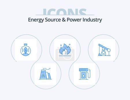 Illustration for Energy Source And Power Industry Blue Icon Pack 5 Icon Design. industry. construction. green. oil. fire - Royalty Free Image