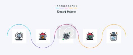 Téléchargez les illustrations : Smart Home Line Filled Flat 5 Icon Pack Including laundry. device. kitchen. clean. house - en licence libre de droit