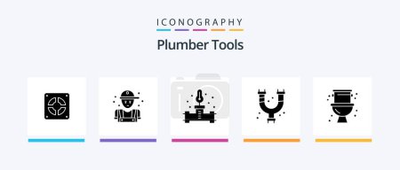 Téléchargez les illustrations : Plumber Glyph 5 Icon Pack Including mechanical. plumber. plumbing. pipes. temperature. Creative Icons Design - en licence libre de droit