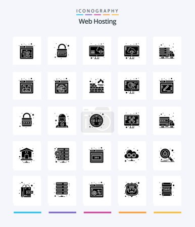 Ilustración de Creative Web Hosting 25 Glyph Solid Black icon pack  Such As web server. online. computer. internet. storage - Imagen libre de derechos