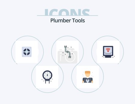 Téléchargez les illustrations : Plumber Flat Icon Pack 5 Icon Design. mechanical. plumbing. extractor. plumber. mechanical - en licence libre de droit