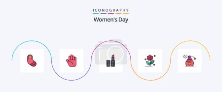 Illustration for Womens Day Line Filled Flat 5 Icon Pack Including rose. gift - Royalty Free Image