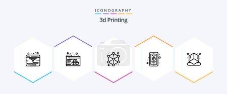 Téléchargez les illustrations : 3d Printing 25 Line icon pack including shape. cube. design. 3d. printing - en licence libre de droit