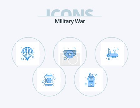 Illustration for Military War Blue Icon Pack 5 Icon Design. knife. army medal. atomic. military. army - Royalty Free Image