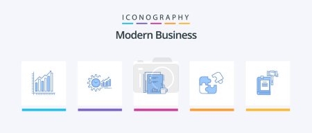 Ilustración de Modern Business Blue 5 Icon Pack Including news. financial. analytics. coffee. time. Creative Icons Design - Imagen libre de derechos