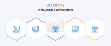 Téléchargez les illustrations : Web Design And Development 25 Blue icon pack including page. files. design. programming. coding - en licence libre de droit