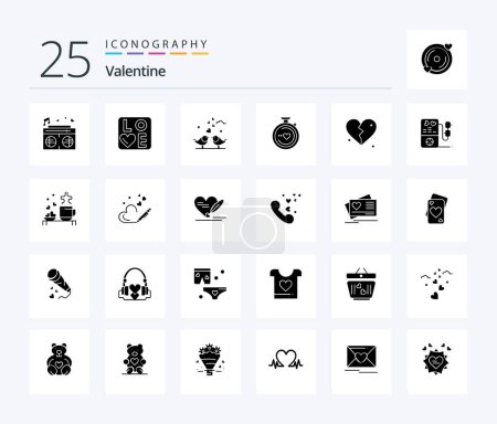 Téléchargez les illustrations : Valentine 25 Solid Glyph icon pack including hearts. love. sign. day. valentine - en licence libre de droit
