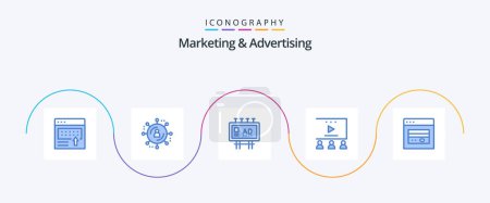 Ilustración de Marketing And Advertising Blue 5 Icon Pack Including atm. video advertising. advertising. social media marketing. publicity - Imagen libre de derechos
