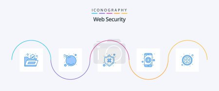 Illustration for Web Security Blue 5 Icon Pack Including banned. loss. protect. leak. mobile data - Royalty Free Image