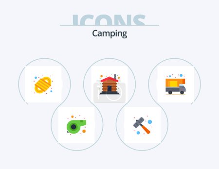 Ilustración de Camping Flat Icon Pack 5 Icon Design. doodle. camping. knot. home. wood - Imagen libre de derechos