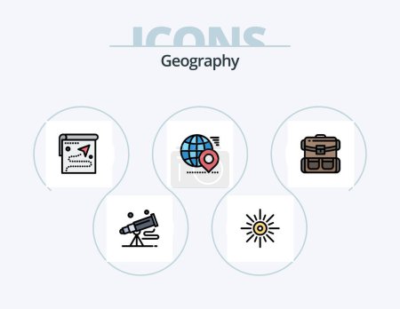 Téléchargez les illustrations : Geo Graphy Line Filled Icon Pack 5 Icon Design. earth. globe. navigation. disaster. volcano - en licence libre de droit