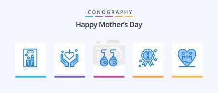 Ilustración de Happy Mothers Day Blue 5 Icon Pack Including mom. heart. earrings. quality. medal. Creative Icons Design - Imagen libre de derechos