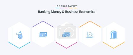 Téléchargez les illustrations : Banking Money And Business Economics 25 Blue icon pack including graph. arrows. finance. money. investment - en licence libre de droit