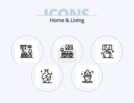 Ilustración de Home And Living Line Icon Pack 5 Icon Design. . living. furniture. home. fish - Imagen libre de derechos