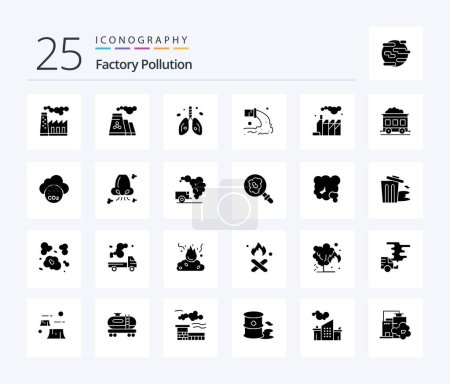 Téléchargez les illustrations : Factory Pollution 25 Solid Glyph icon pack including pollution. pollution. organ. energy. sewage - en licence libre de droit