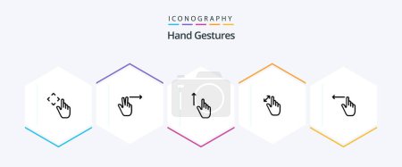 Illustration for Hand Gestures 25 Line icon pack including finger. magnification. finger. interface. expand - Royalty Free Image