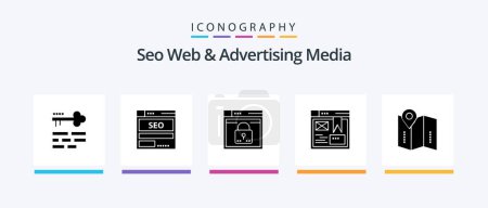 Téléchargez les illustrations : Seo Web And Advertising Media Glyph 5 Icon Pack Including web. lock. seo. passward. web. Creative Icons Design - en licence libre de droit