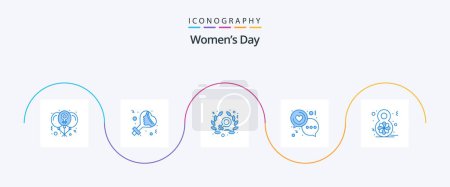 Illustration for Womens Day Blue 5 Icon Pack Including eight. love. celebrate. heart. chat - Royalty Free Image