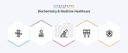 Téléchargez les illustrations : Biochemistry And Medicine Healthcare 25 Line icon pack including xray. syringe. droup. medical. blood - en licence libre de droit