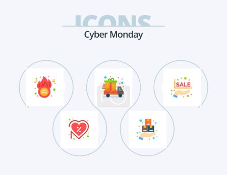 Ilustración de Cyber Monday Flat Icon Pack 5 Icon Design. discount. cyber monday. monday. present. discount - Imagen libre de derechos
