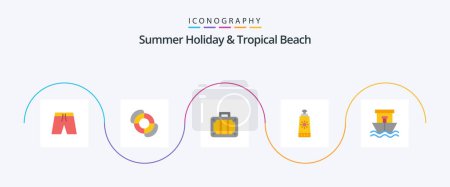 Ilustración de Beach Flat 5 Icon Pack Including summer. beach. holiday. ship. sunblock - Imagen libre de derechos