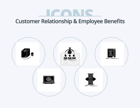 Téléchargez les illustrations : Customer Relationship And Employee Benefits Glyph Icon Pack 5 Icon Design. book. experiment. box. man. labortary - en licence libre de droit