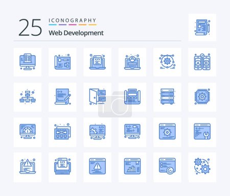 Ilustración de Web Development 25 Blue Color icon pack including setting. development. html. login. development - Imagen libre de derechos
