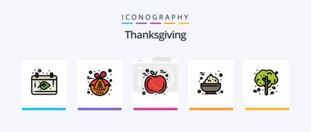 Téléchargez les illustrations : Thanksgiving Line Filled 5 Icon Pack Including corn. sparrow. thanksgiving. bird. thanks day. Creative Icons Design - en licence libre de droit