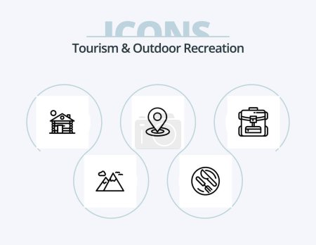 Téléchargez les illustrations : Tourism And Outdoor Recreation Line Icon Pack 5 Icon Design. bonfire. hot. boots. cup. boot - en licence libre de droit