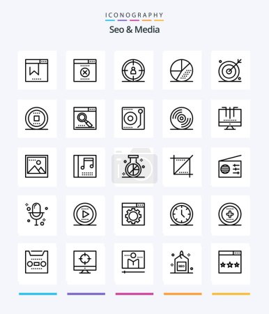 Téléchargez les illustrations : Creative Seo & Media 25 OutLine icon pack  Such As stop. control. target. seo. optimization - en licence libre de droit