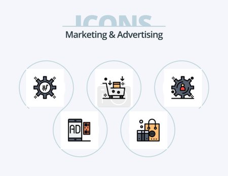 Téléchargez les illustrations : Marketing And Advertising Line Filled Icon Pack 5 Icon Design. advertising. marketing. holiday. billboard. advertising - en licence libre de droit