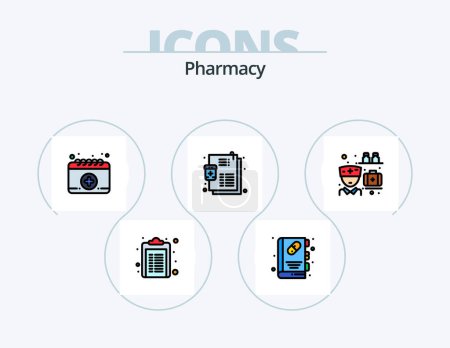 Téléchargez les illustrations : Pharmacy Line Filled Icon Pack 5 Icon Design. pill. capsule. online. recipe. list - en licence libre de droit