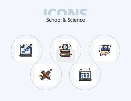 Téléchargez les illustrations : School And Science Line Filled Icon Pack 5 Icon Design. online. molecuel. physic. science. dna - en licence libre de droit