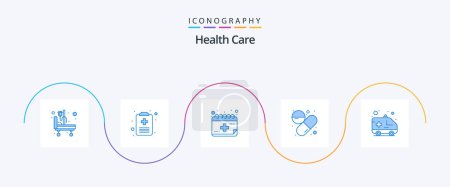 Ilustración de Health Care Blue 5 Icon Pack Including car. appointment. pill. capsule - Imagen libre de derechos