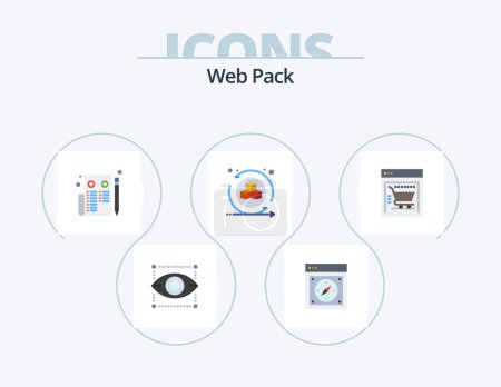 Téléchargez les illustrations : Web Pack Flat Icon Pack 5 Icon Design. shopping cart. virtual. web. interactive d. web - en licence libre de droit