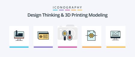 Illustration for Design Thinking And D Printing Modeling Line Filled 5 Icon Pack Including drawing. arrow. entertainment. setting. file. Creative Icons Design - Royalty Free Image