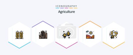 Ilustración de Agriculture 25 FilledLine icon pack including water. garden. silo. agriculture. ecology - Imagen libre de derechos