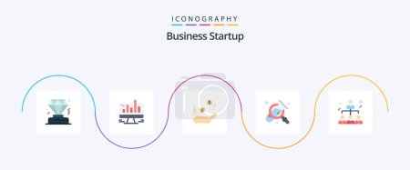 Ilustración de Business Startup Flat 5 Icon Pack Including network. search. business. magnifying. business - Imagen libre de derechos