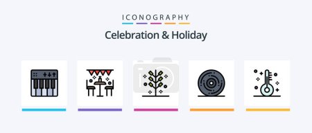 Téléchargez les illustrations : Celebration and Holiday Line Filled 5 Icon Pack Including lollipop. celebration. music concert. candy. kid. Creative Icons Design - en licence libre de droit