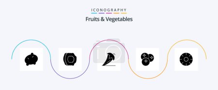 Téléchargez les illustrations : Fruits and Vegetables Glyph 5 Icon Pack Including line. fruit. chili. food. vegetables - en licence libre de droit