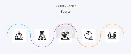 Téléchargez les illustrations : Sports Line 5 Icon Pack Including ball. game. ribbon. bowling. racket - en licence libre de droit