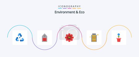 Téléchargez les illustrations : Environment And Eco Flat 5 Icon Pack Including environment. ecology. tag. battery. gear - en licence libre de droit